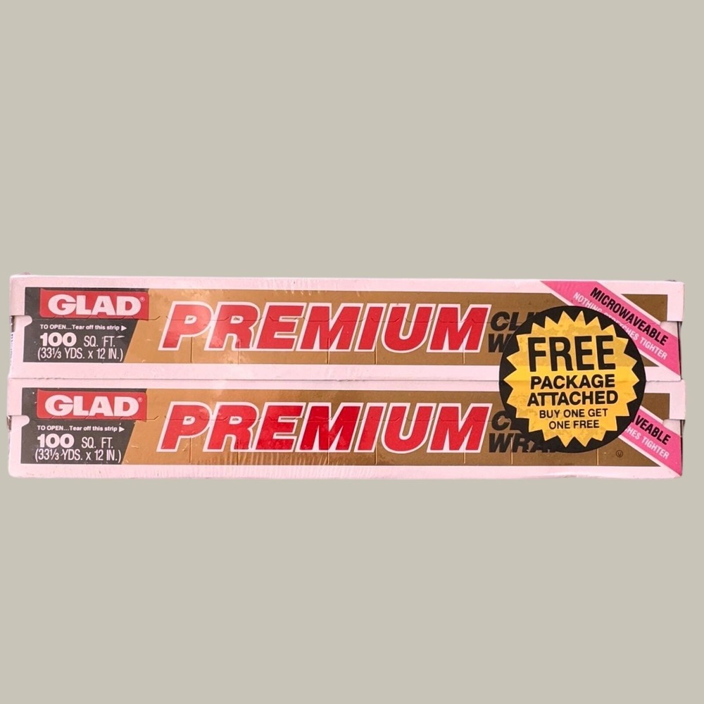 Two (2) Vintage 1990s Glad Premium Cling Wrap 100 Square Feet New Movie Prop